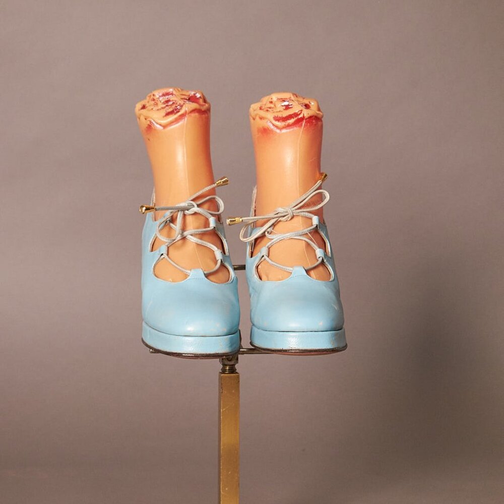 1970s Baby Blue Slingback Cutout Platform Heels